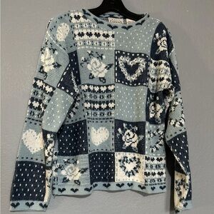 VINTAGE BASIC EDITIONS PATCHWORK SWEATER HEARTS/ROSES KNITTED